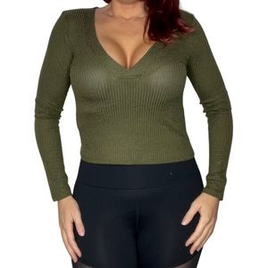 Olive Green Knit Long Sleeve Top